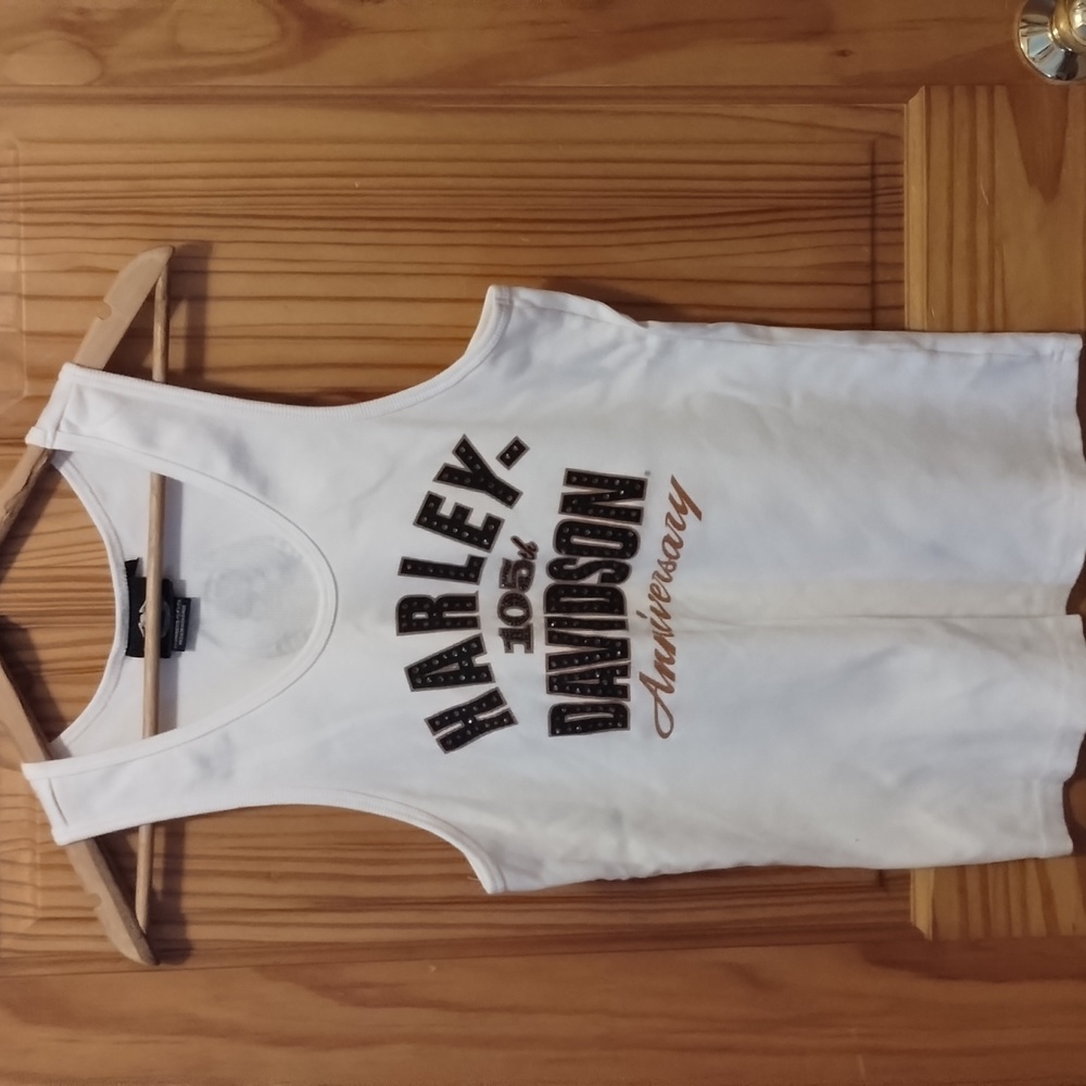 Harley-Davidson White Tank Top with Black and Gold Logo